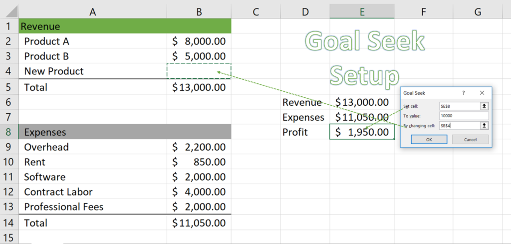 goal seek setup