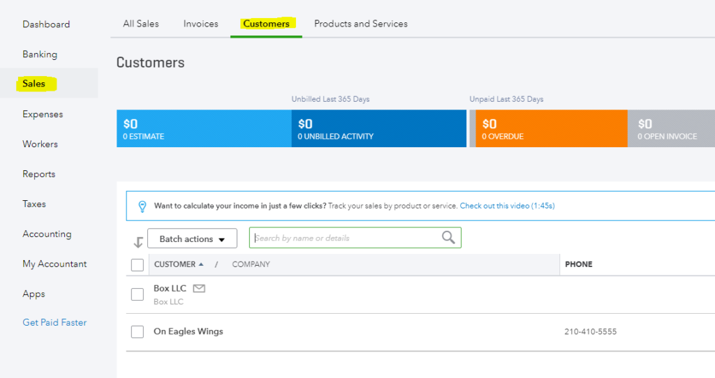 Customers Quickbooks Online