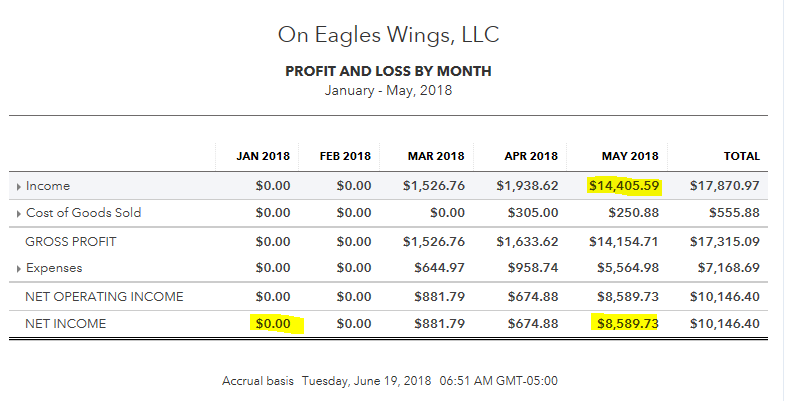 collapsed profit and loss by month quickbooks online